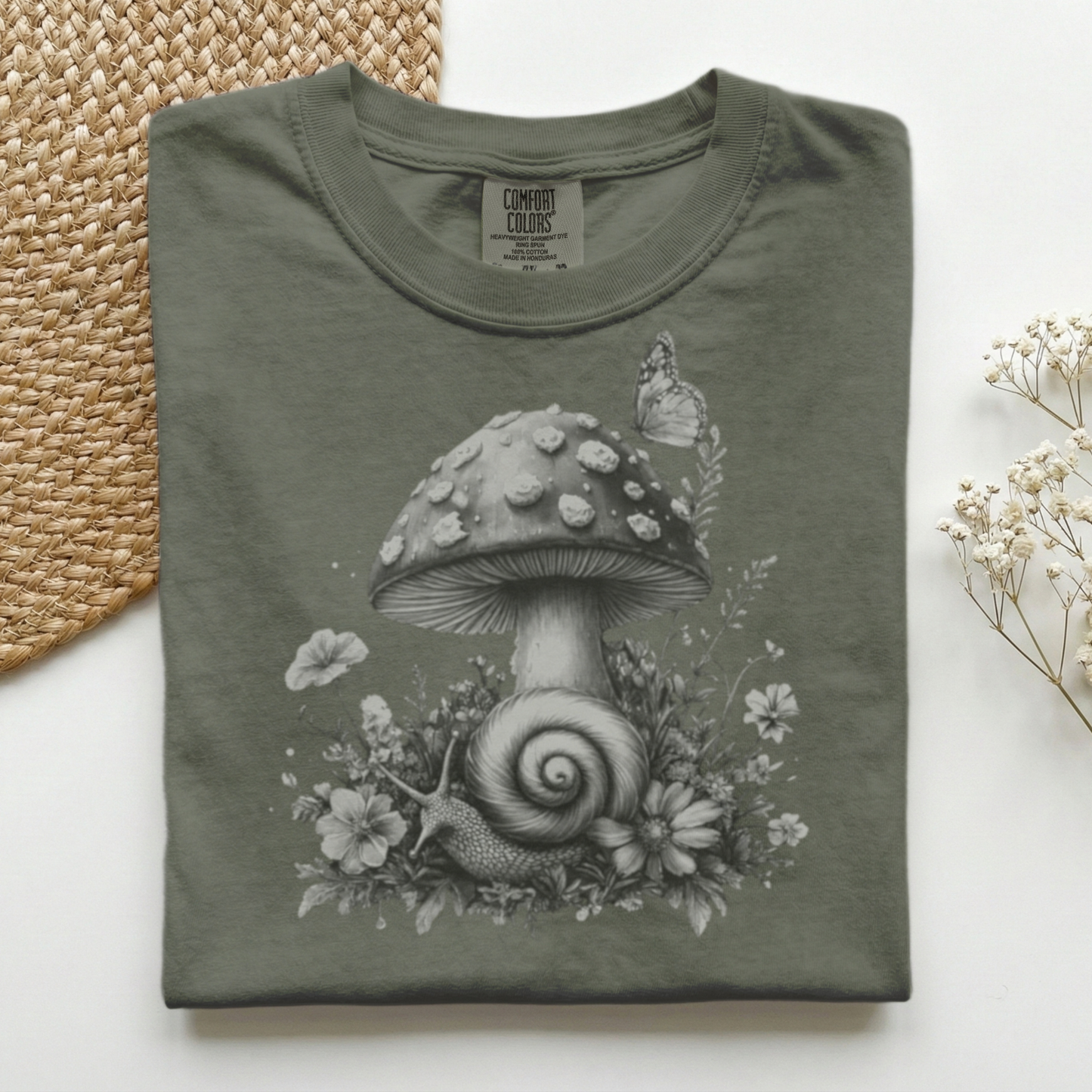 Snail and Toadstool Grayscale Premium Tee