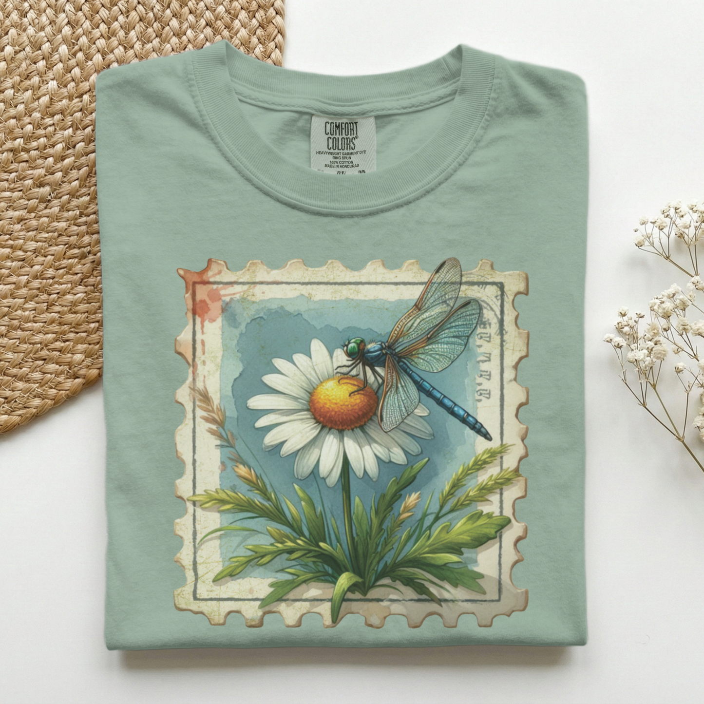 Dragonfly on Daisy Stamp Premium Tee