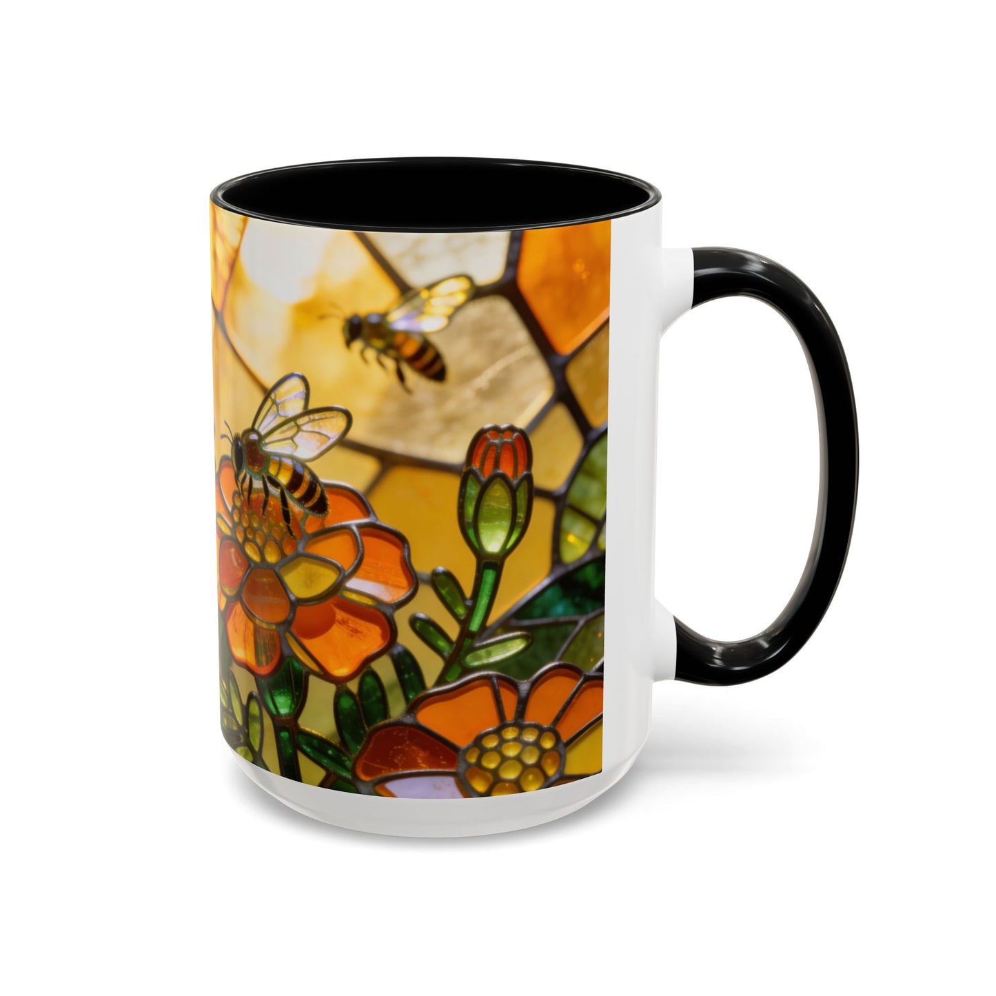 Bees and Marigolds Stained Glass Style Coffee/Tea Mug (15oz)