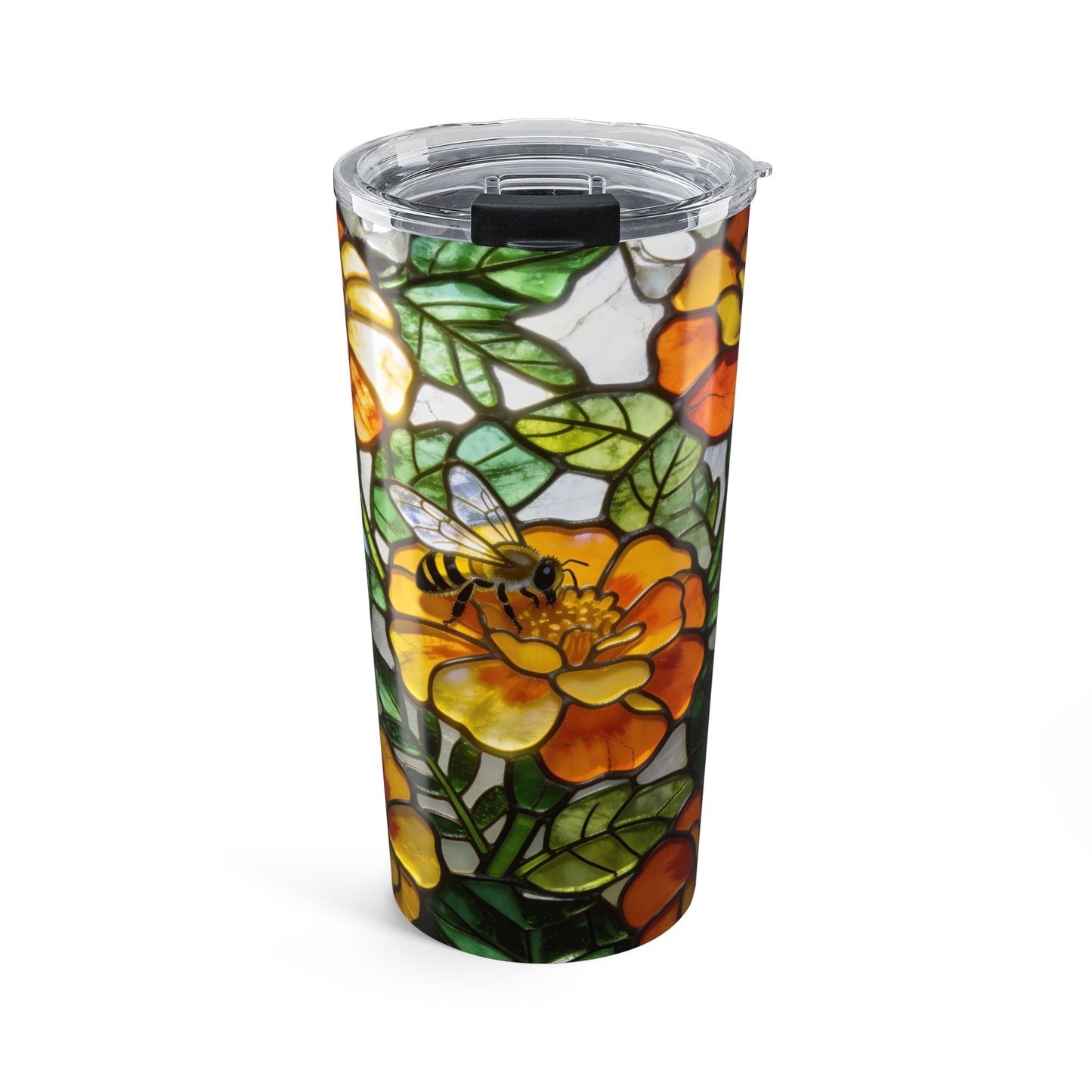 Bees and Marigolds Stained Glass Style 20oz Tumbler
