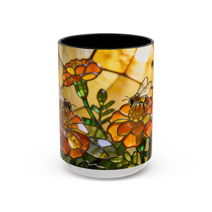 Bees and Marigolds Stained Glass Style Coffee/Tea Mug (15oz)