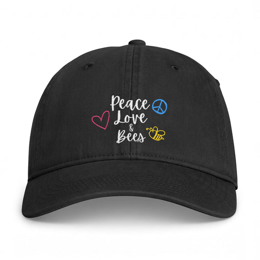 Peace Love and Bees Embroidered Cap