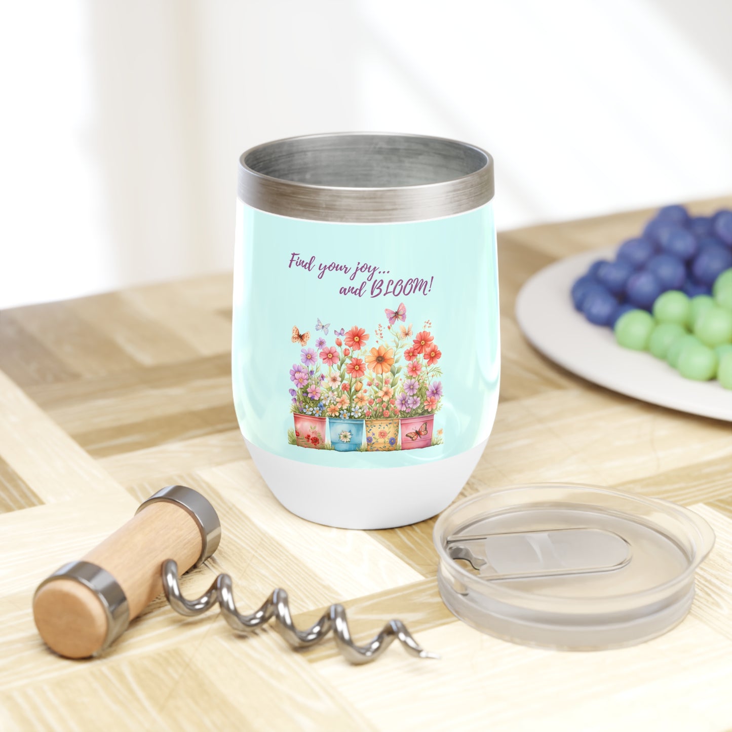Find  your joy and bloom - Wine Tumbler