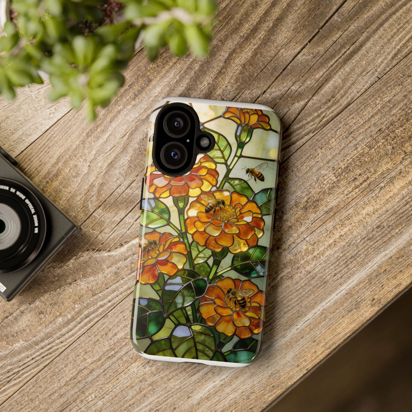 Bees and Marigolds Stained Glass Style Phone Case