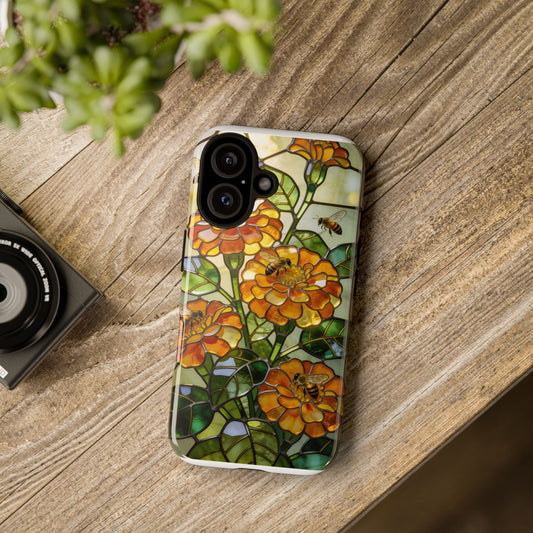 Bees and Marigolds Stained Glass Style Phone Case