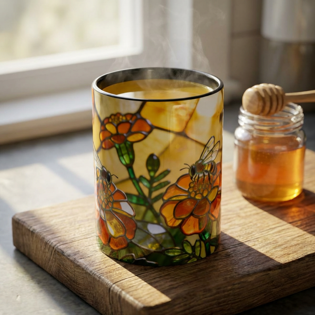 Bees and Marigolds Stained Glass Style Coffee/Tea Mug (15oz)