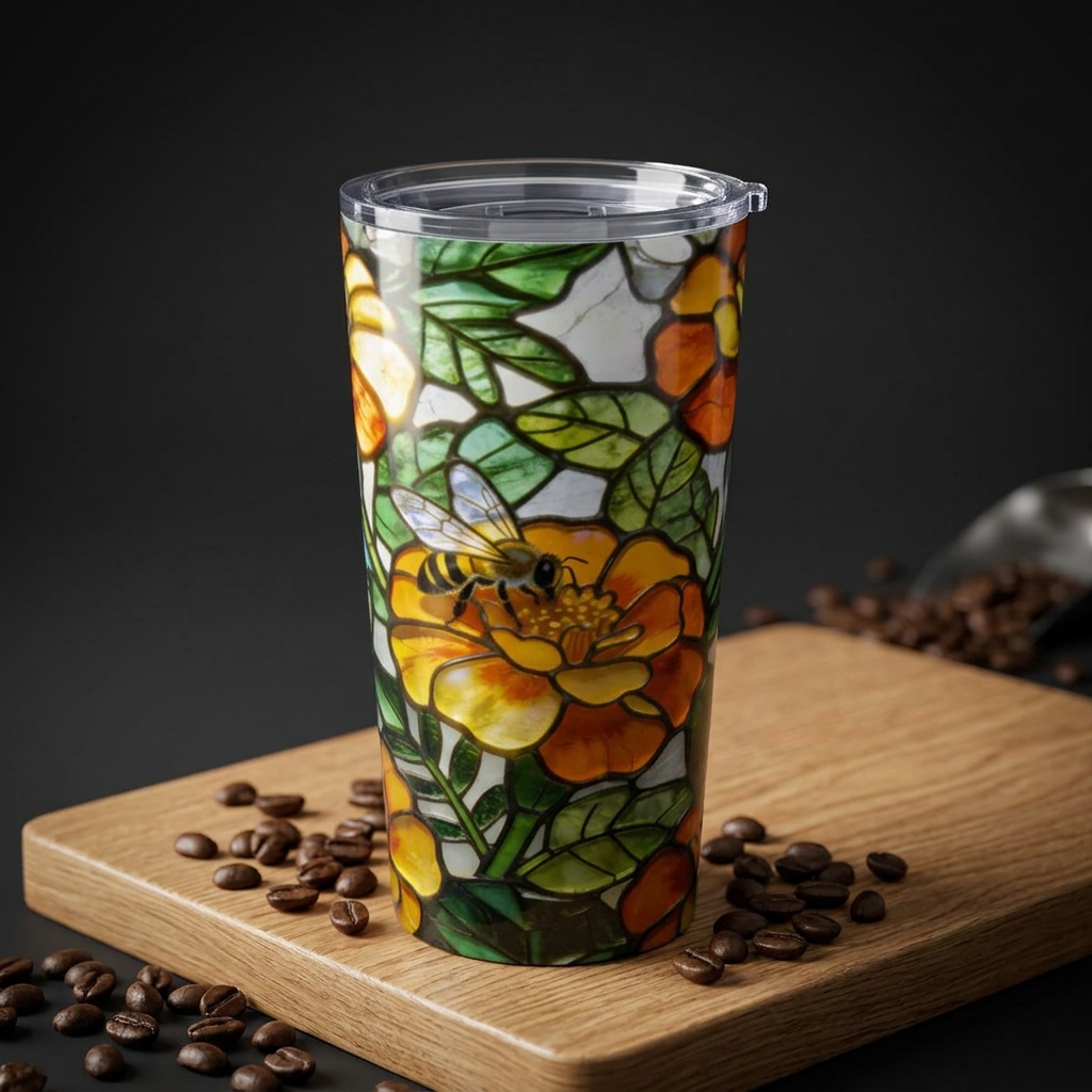 Bees and Marigolds Stained Glass Style 20oz Tumbler