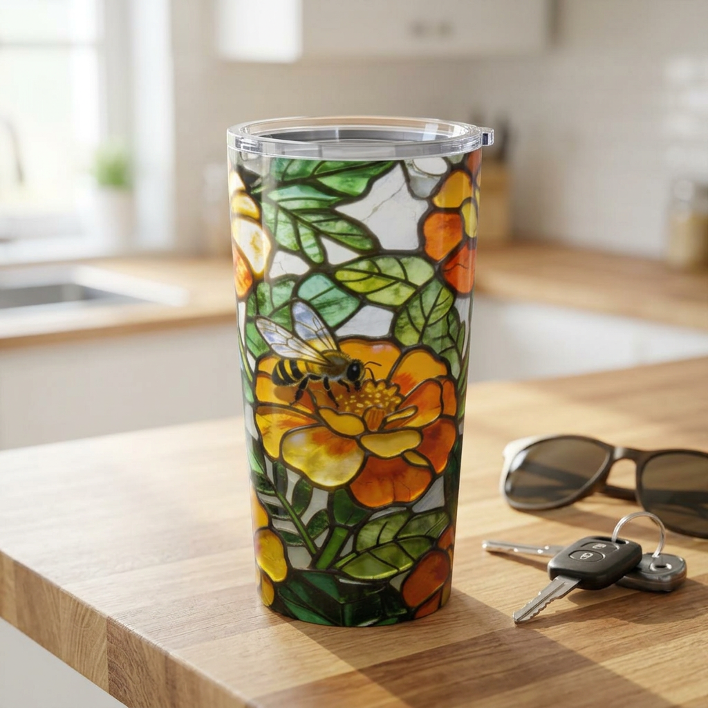 Bees and Marigolds Stained Glass Style 20oz Tumbler
