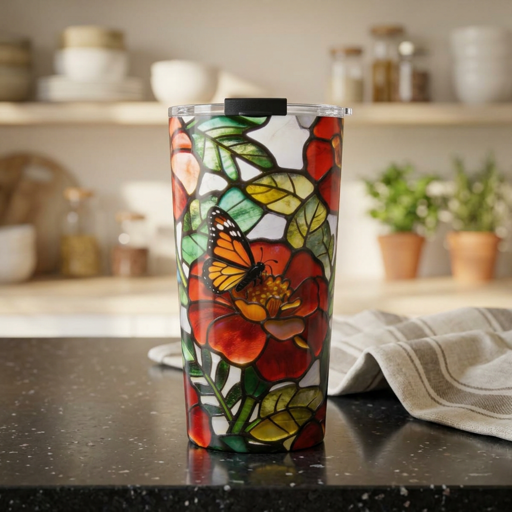 Monarch Butterfly Stained Glass Style 20oz Tumbler