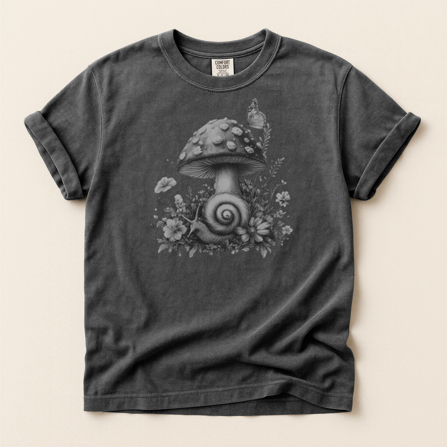 Snail and Toadstool Grayscale Premium Tee
