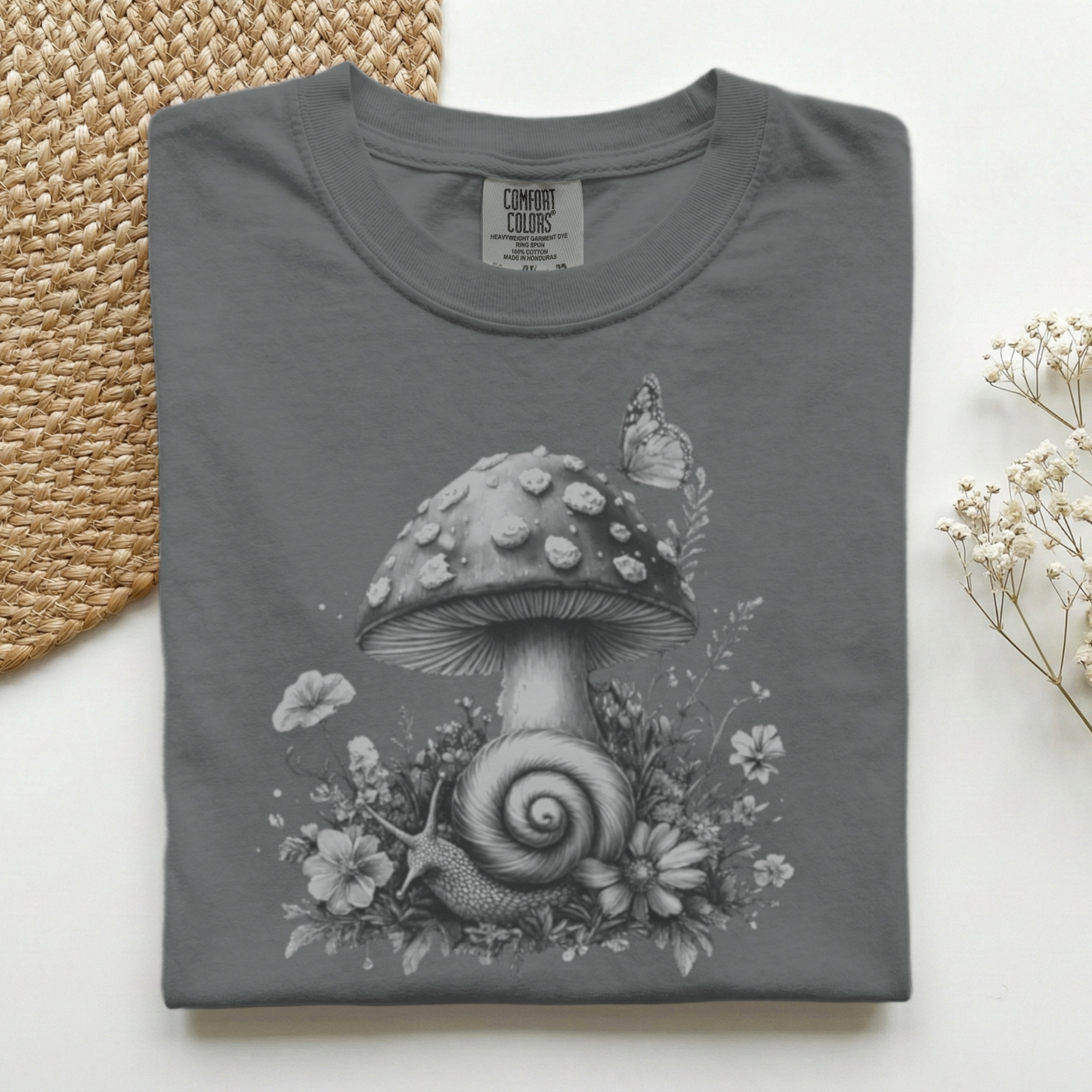 Snail and Toadstool Grayscale Premium Tee