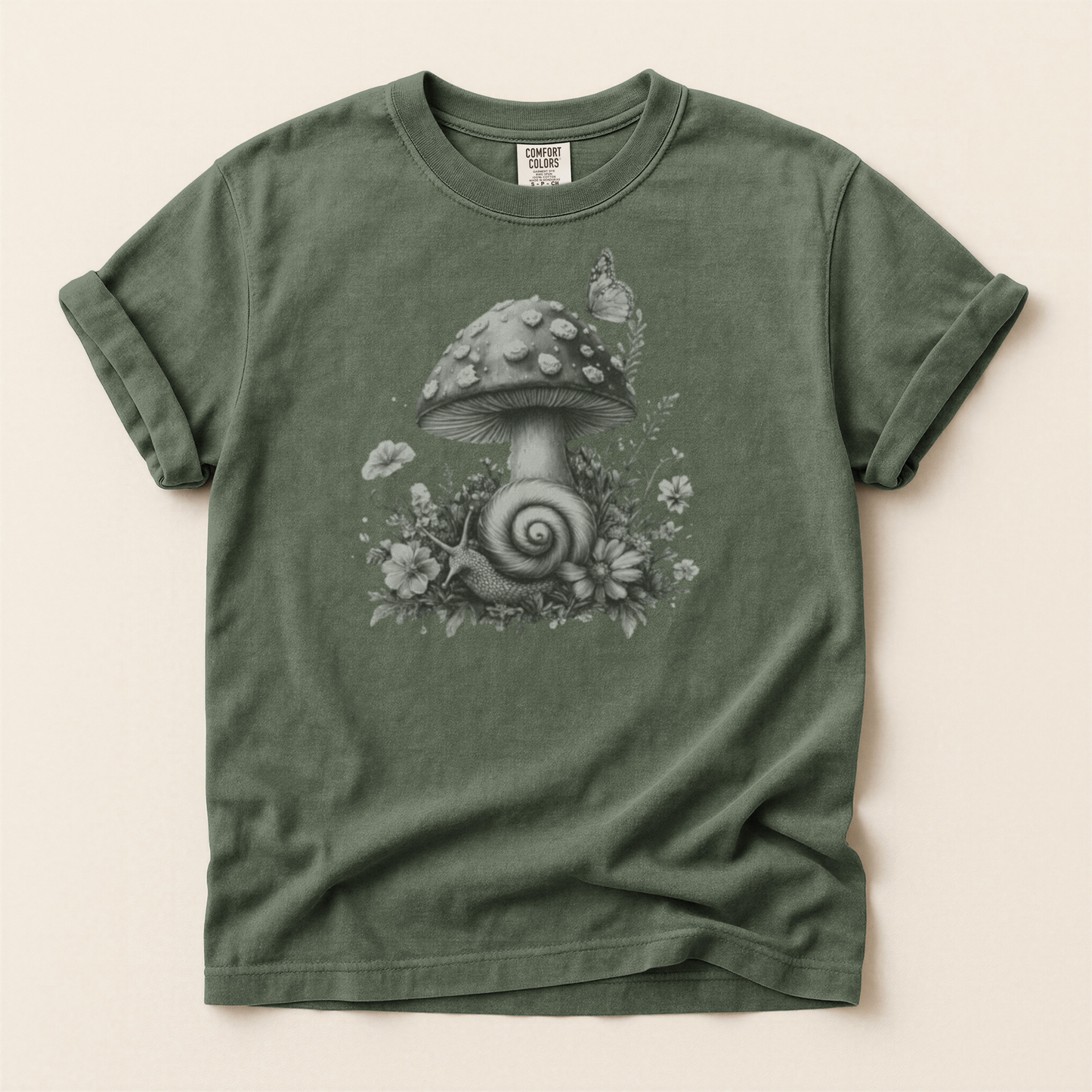 Snail and Toadstool Grayscale Premium Tee