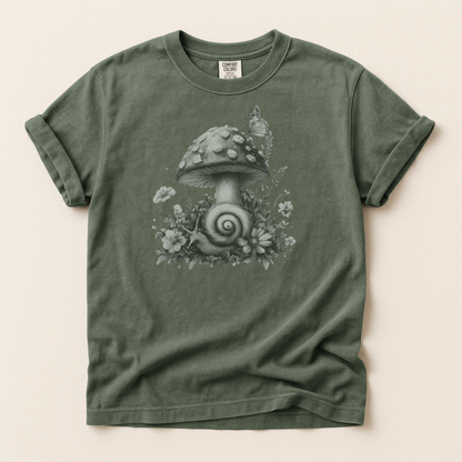 Snail and Toadstool Grayscale Premium Tee