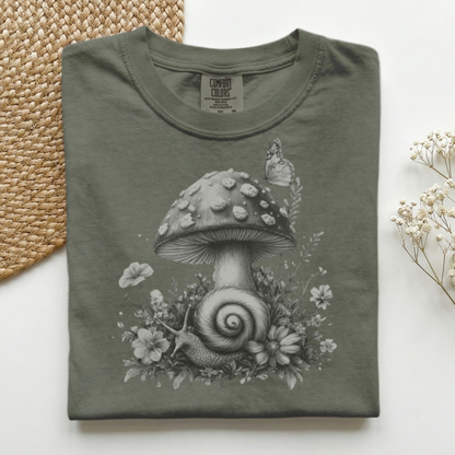 Snail and Toadstool Grayscale Premium Tee