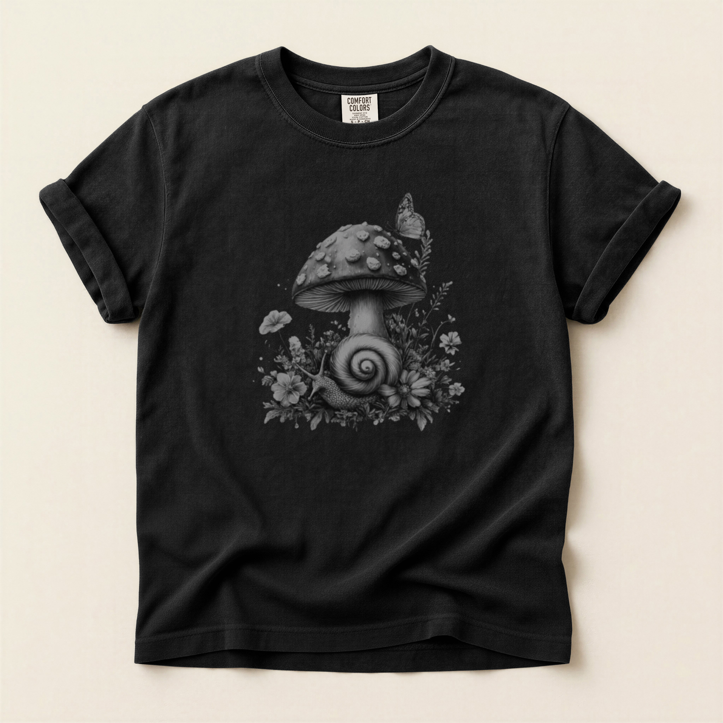 Snail and Toadstool Grayscale Premium Tee