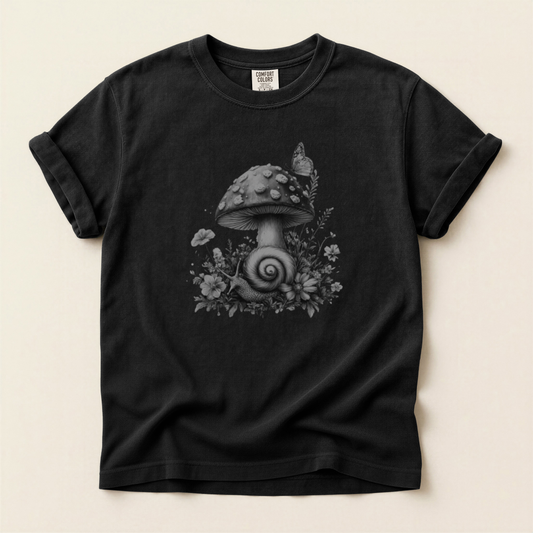 Snail and Toadstool Grayscale Premium Tee