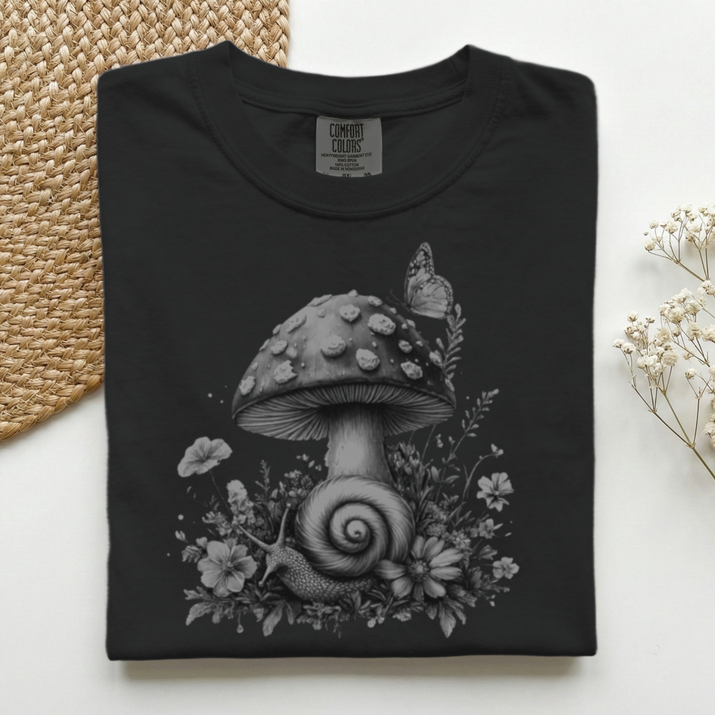 Snail and Toadstool Grayscale Premium Tee