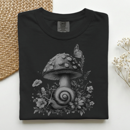 Snail and Toadstool Grayscale Premium Tee