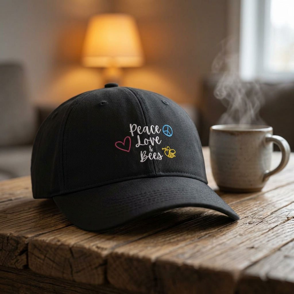 Peace Love and Bees Embroidered Cap