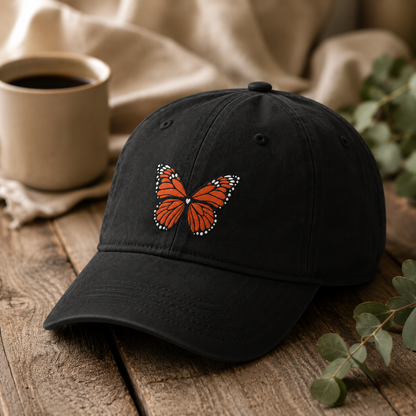Monarch Butterfly Embroidered Cap