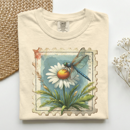Dragonfly on Daisy Stamp Premium Tee