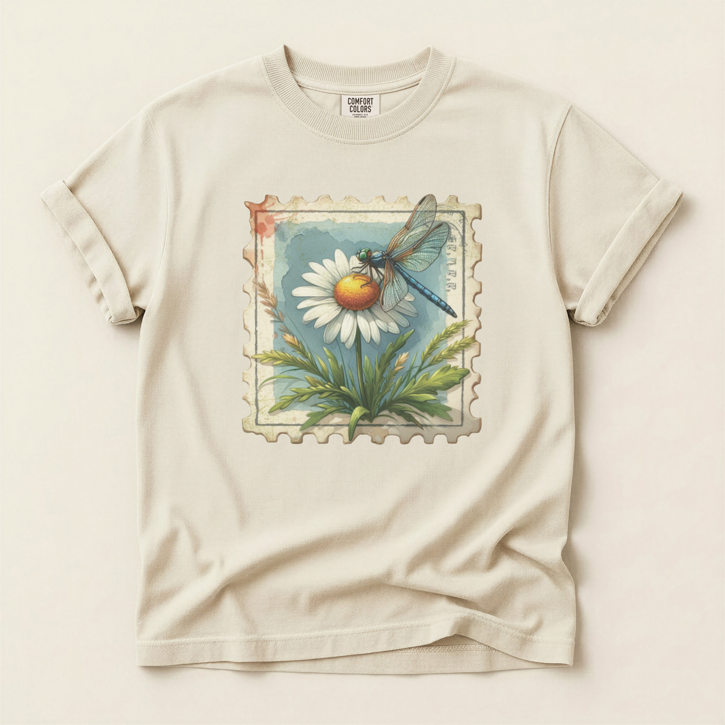 Dragonfly on Daisy Stamp Premium Tee