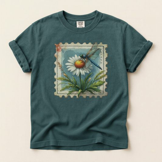 Dragonfly on Daisy Stamp Premium Tee