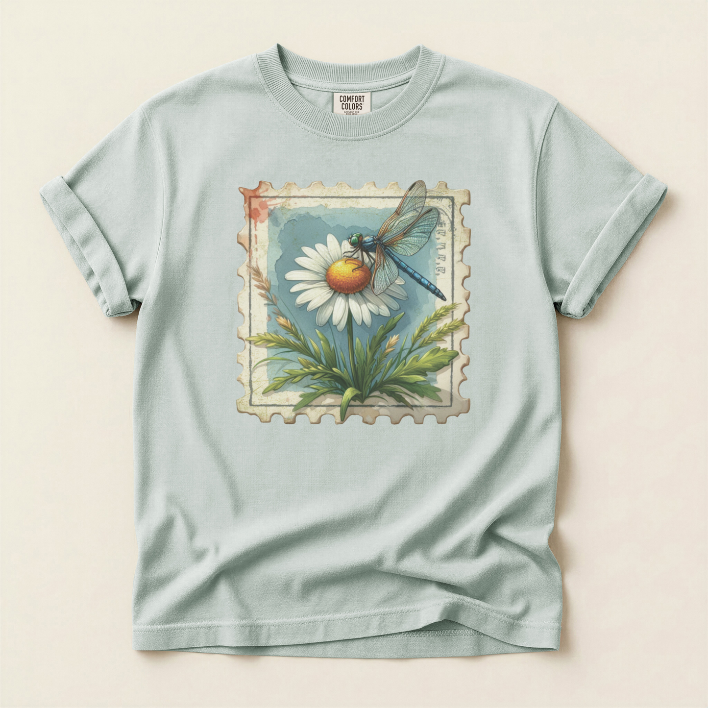 Dragonfly on Daisy Stamp Premium Tee