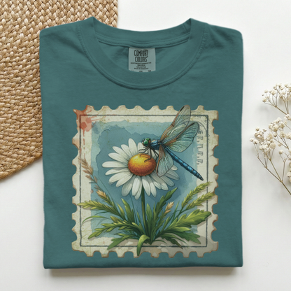Dragonfly on Daisy Stamp Premium Tee
