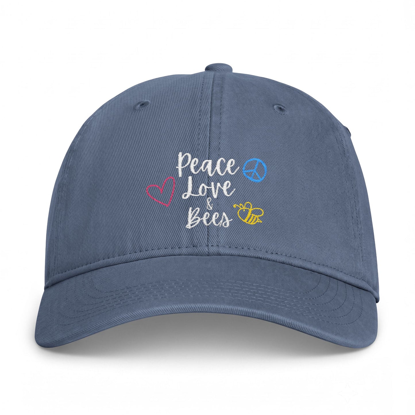 Peace Love and Bees Embroidered Cap