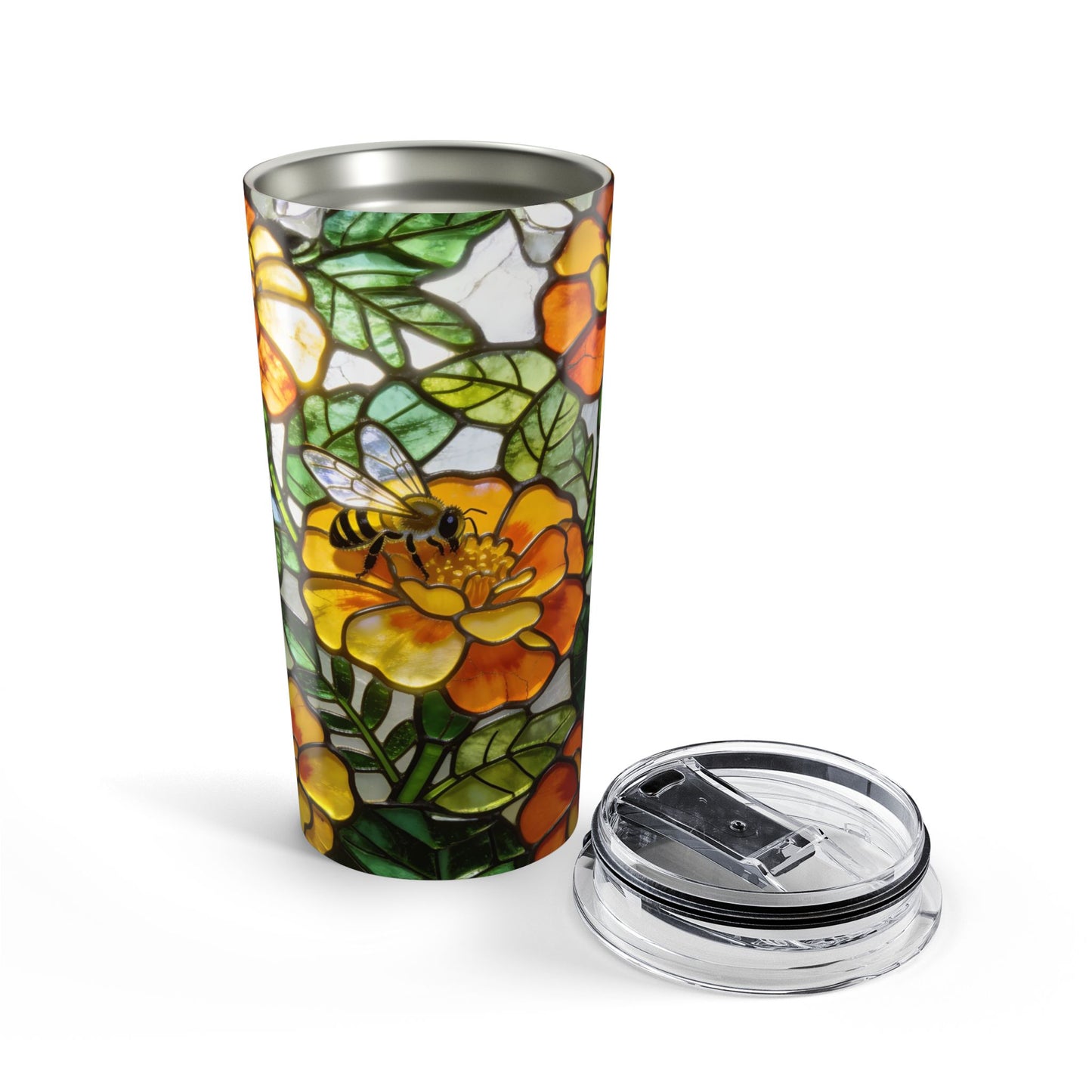 Bees and Marigolds Stained Glass Style 20oz Tumbler