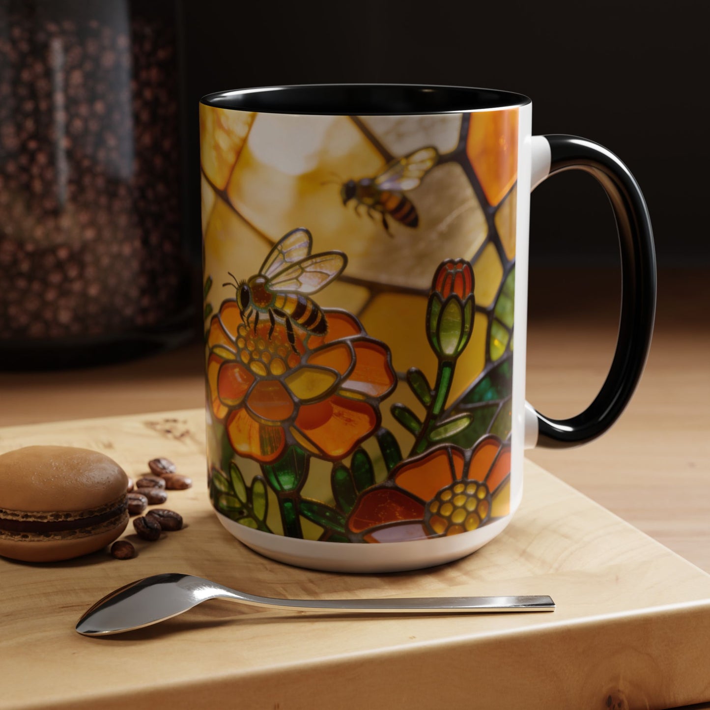 Bees and Marigolds Stained Glass Style Coffee/Tea Mug (15oz)