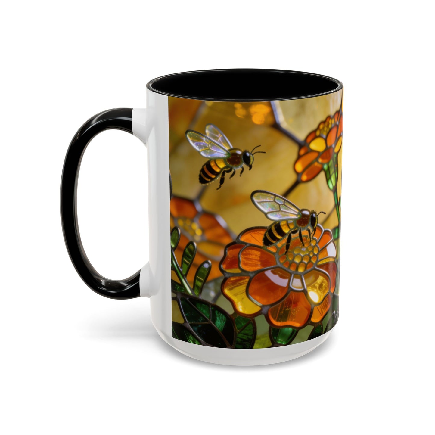 Bees and Marigolds Stained Glass Style Coffee/Tea Mug (15oz)
