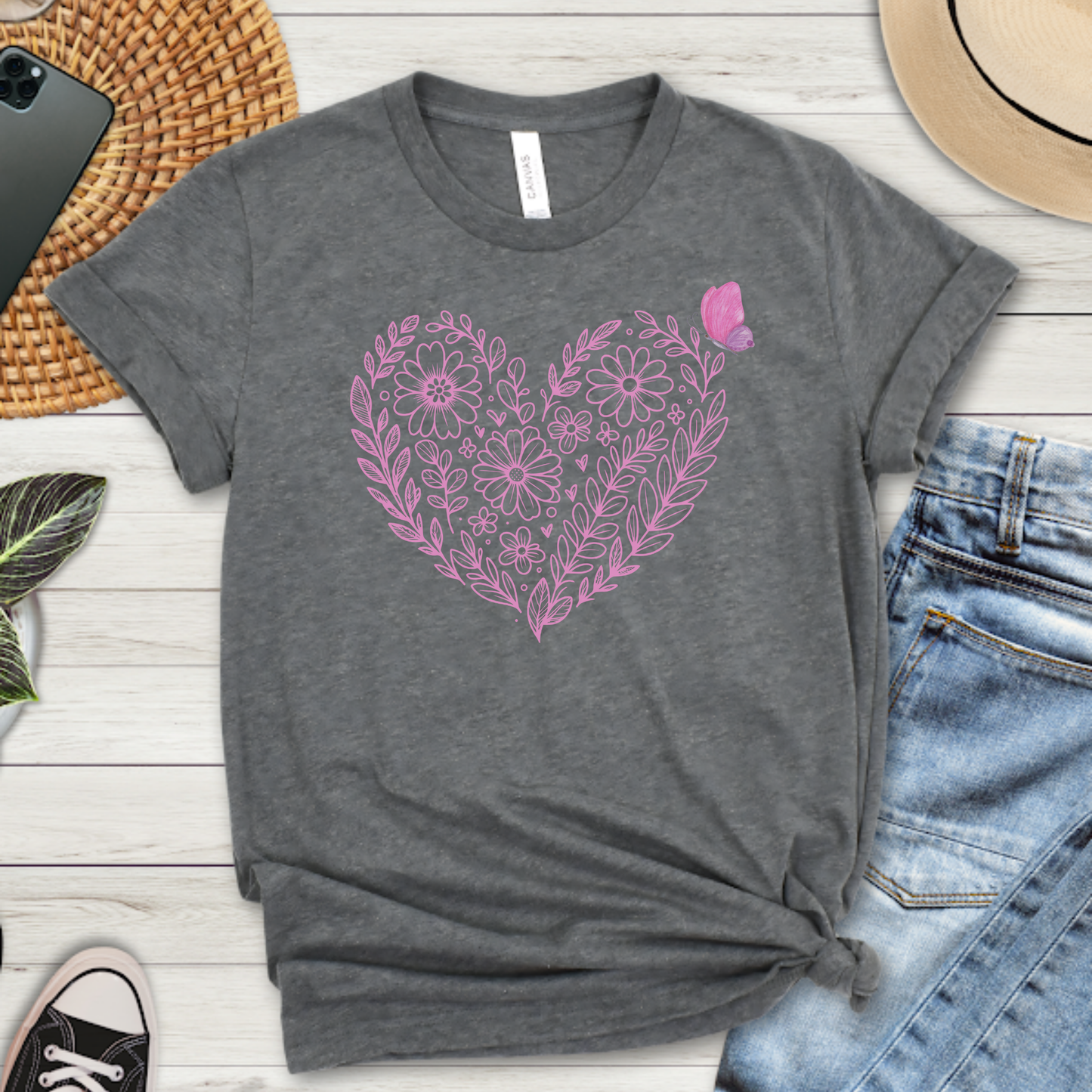 Valentine Flower Heart Premium Tee